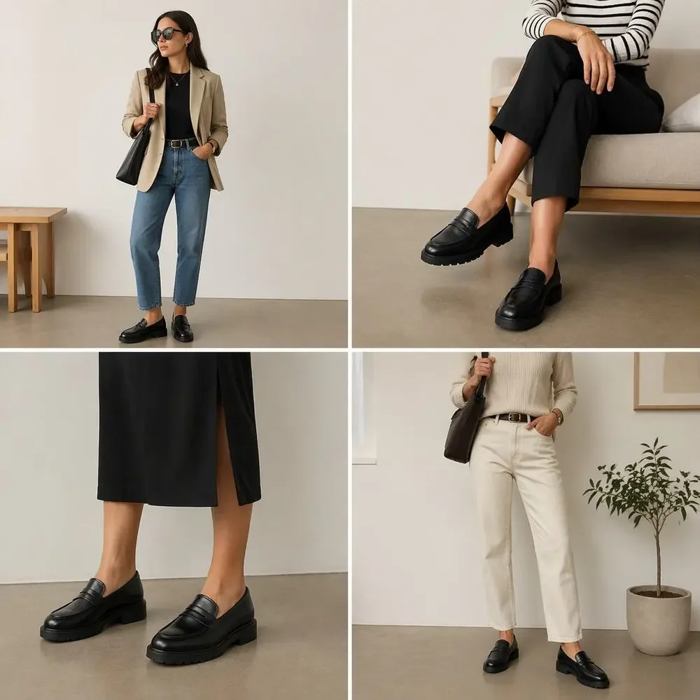 Madewell Women's SZ 8.5 The Bradley Lugsole Loafer in Black Leather